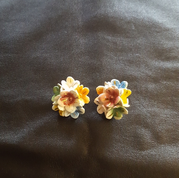 Vintage Porcelain Bouquet Earrings - Picture 1 of 7
